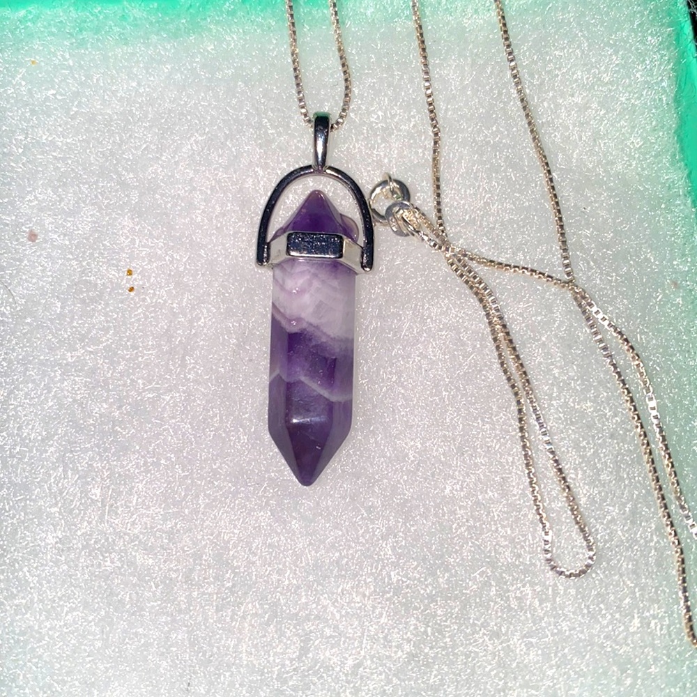 Boho hippie Amethyst Sterling Silver Necklace